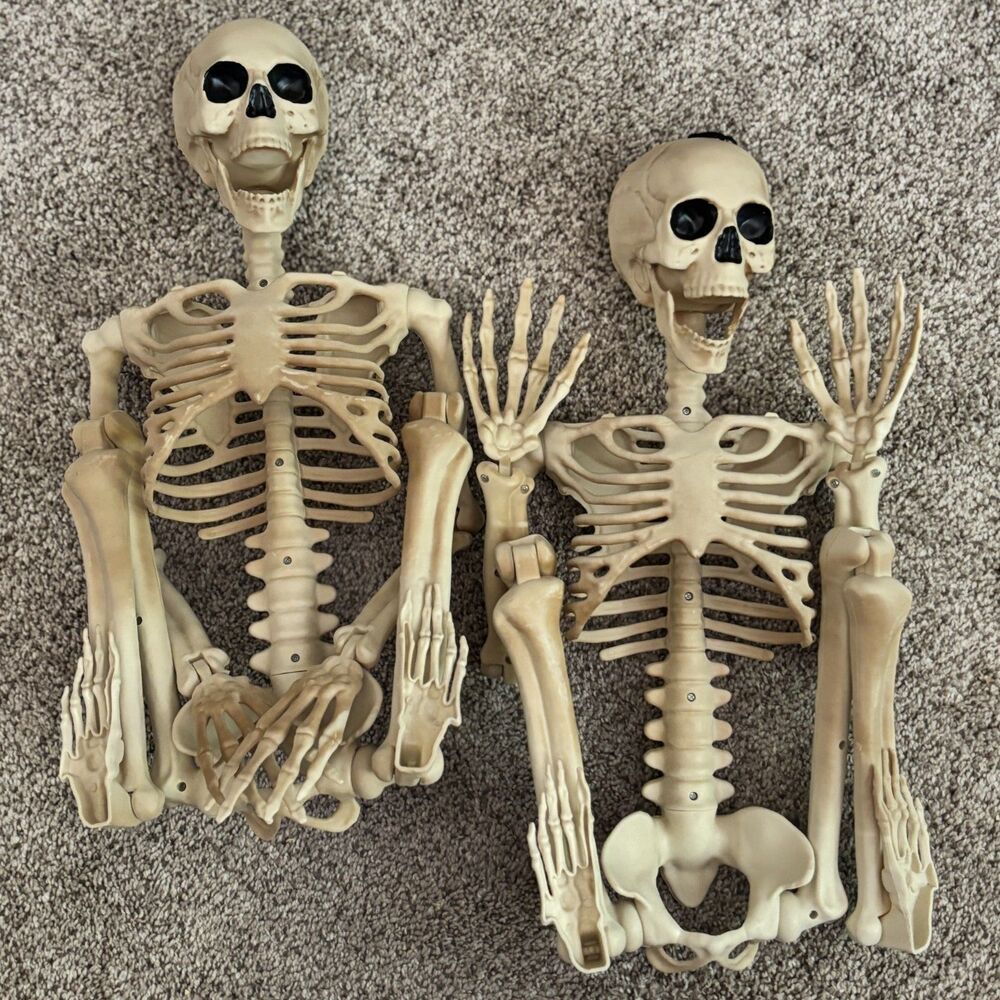 New Set Of 2 Jointed 3'Ft. Tall Hanging Skeletons w/ Strobe Light
